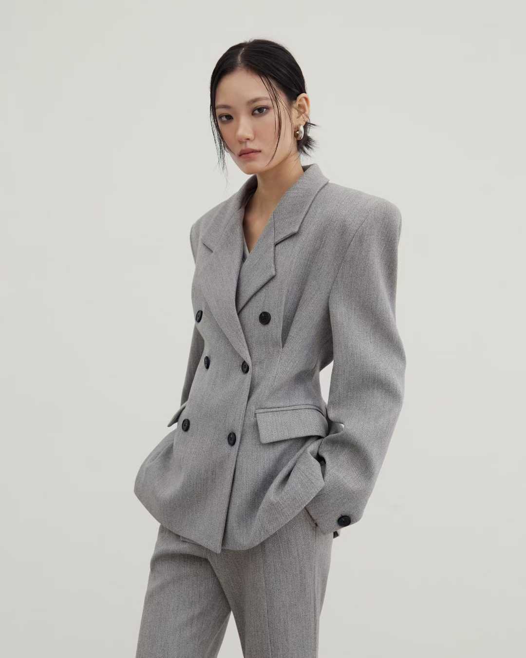 ST22001- 韓國雙排扣氣質百搭通勤西服外套