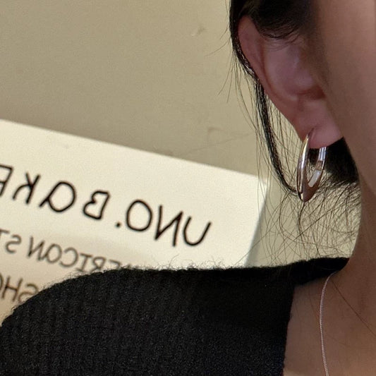 JW21592- 歐美風質感橢圓圈純銀耳環