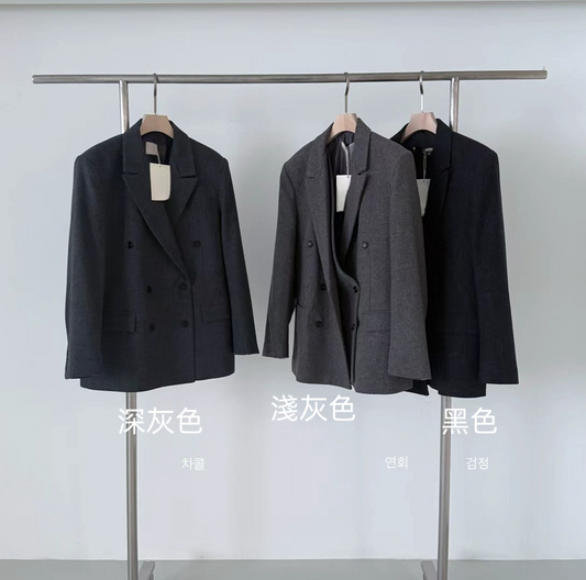 OT21969- 韓國混色羊毛雙排釦西裝外套