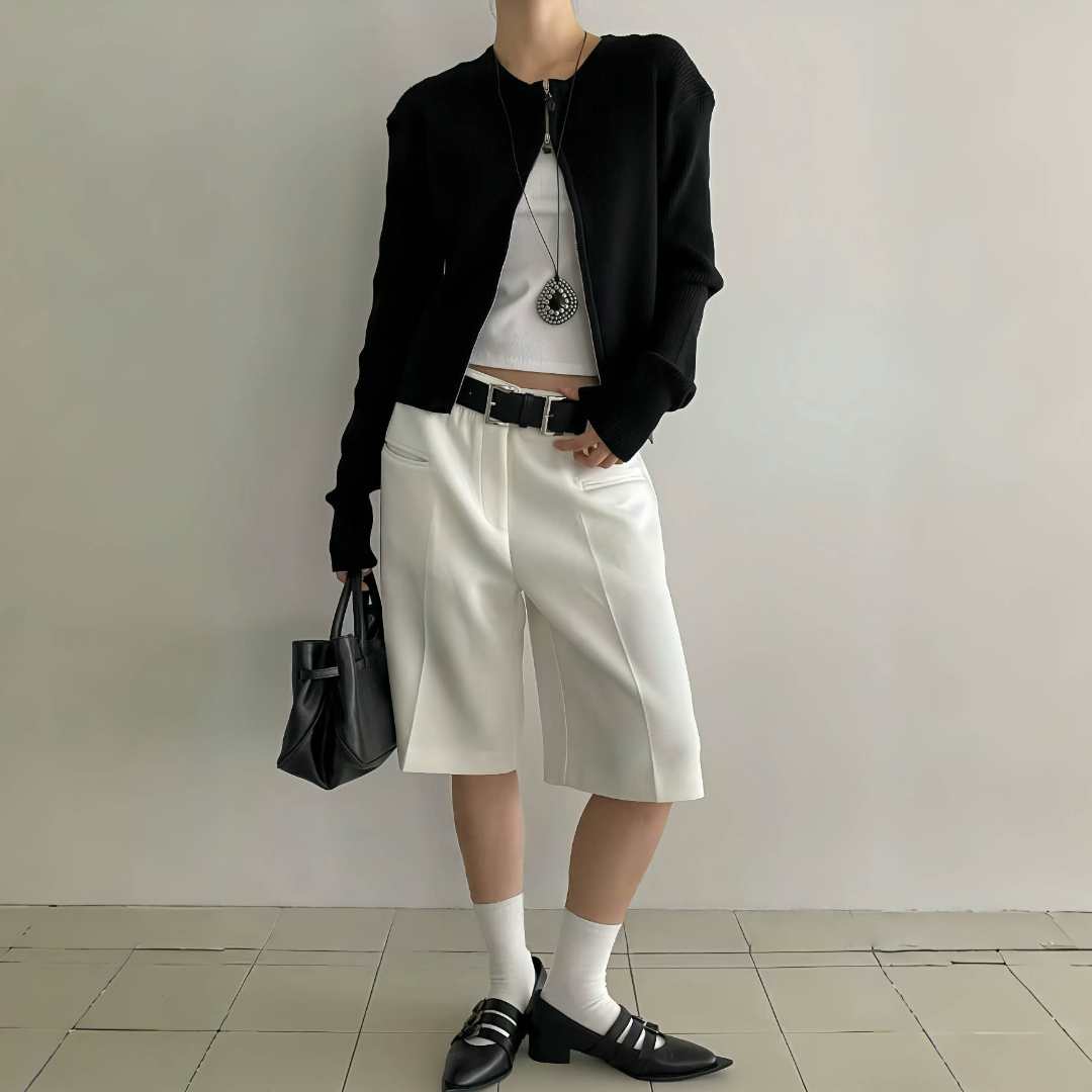 PT21879 - Korean Fashion Versatile High-Waisted Slimming Casual Bermuda Shorts (Without Waistband)