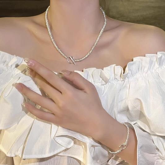 JW21623- 簡約純銀OT扣質感頸鏈項鏈