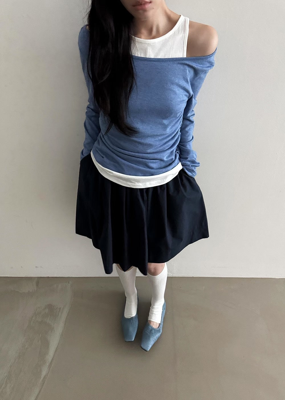 SK21822- 韓系假兩件不規則針織上衣