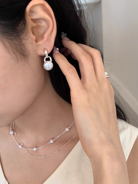 JW21619- 純銀氣質垂墜珍珠耳環耳飾