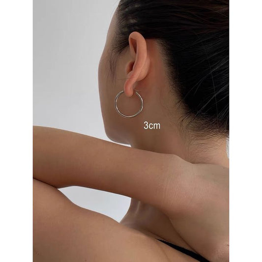 JW21616A- 歐美風百搭純銀圈形耳環永不過時 3CM