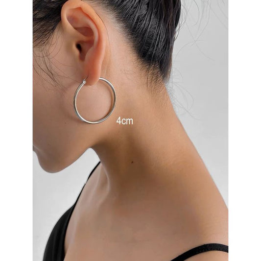 JW21616B- 歐美風百搭純銀圈形耳環永不過時 4CM