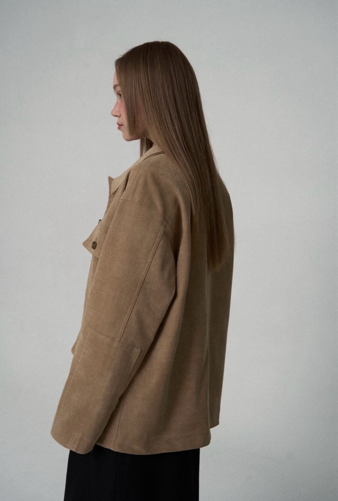 OT22018- 韓國復古寬鬆工裝大口袋翻領高品質防麂皮外套