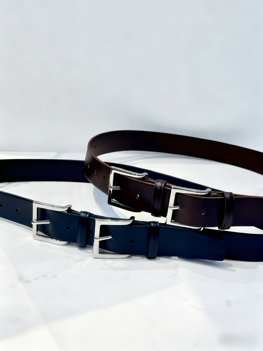 AC22023- 韓國設計感雙金屬釦真牛皮腰带皮帶