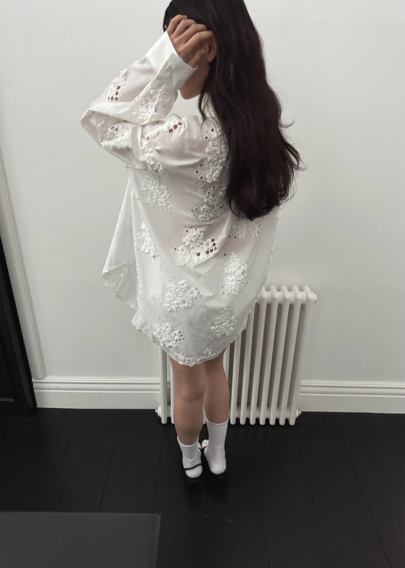 ST21309 - Fresh Embroidered Oversize Shirt and Skirt Set, a Fashionable and Elegant Essential.