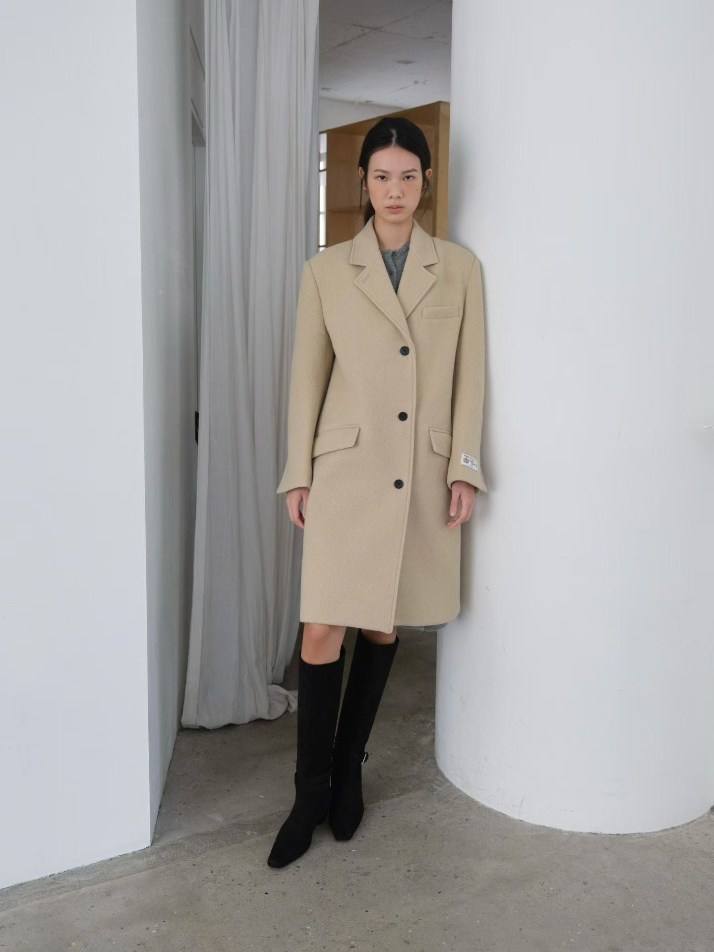 OT22029- 韓國設計師款質感西裝領長大衣