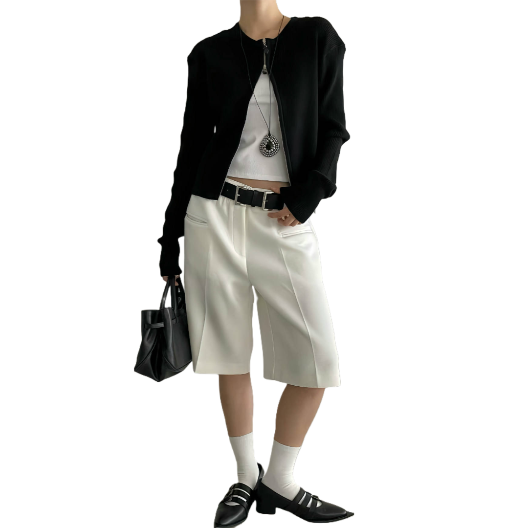 PT21879 - Korean Fashion Versatile High-Waisted Slimming Casual Bermuda Shorts (Without Waistband)