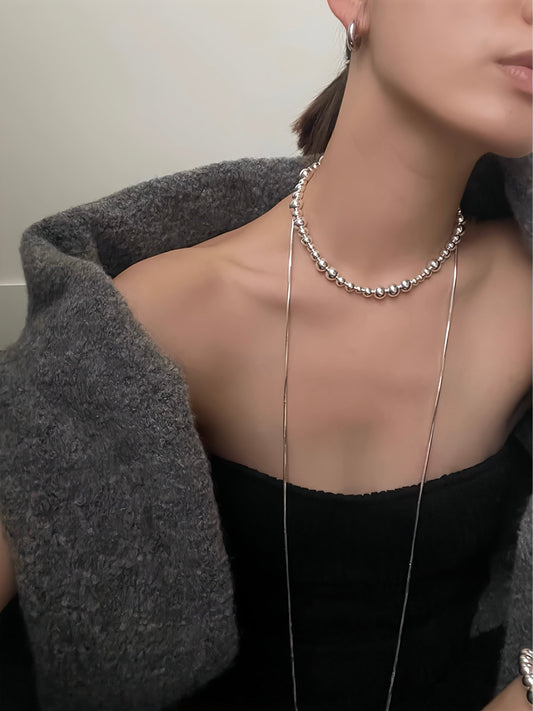 JW21610- 純銀時尚氣質輕奢叠戴蛇骨項鍊