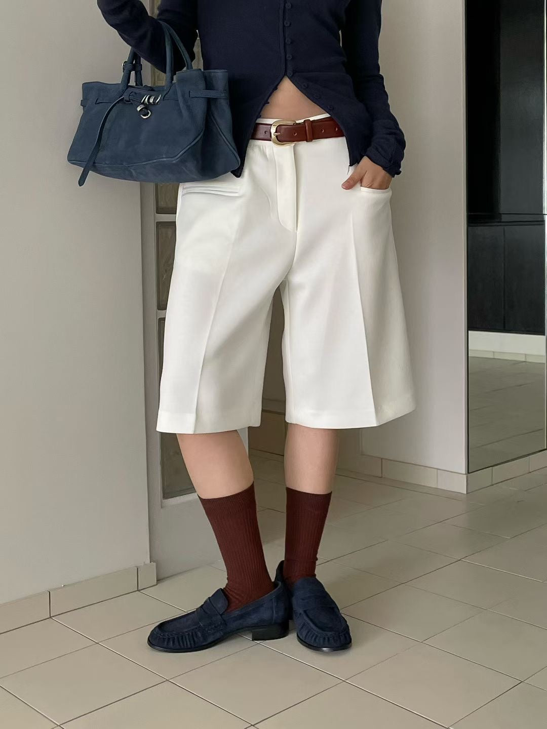 PT21879 - Korean Fashion Versatile High-Waisted Slimming Casual Bermuda Shorts (Without Waistband)