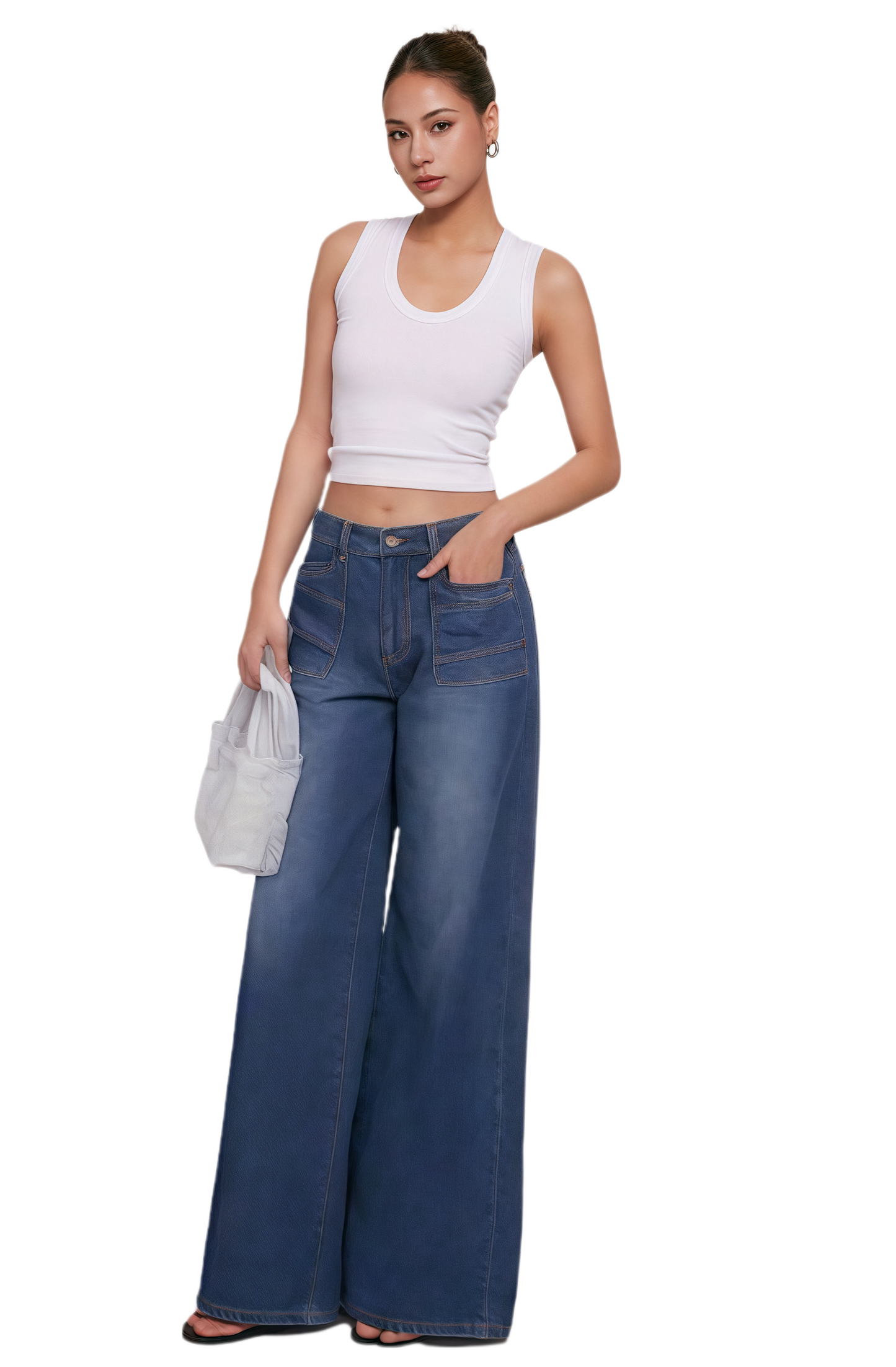 DN21171D - Wide-leg Workwear Style High-waisted Flared Jeans RE-STOCK