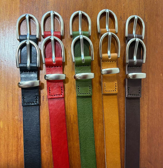 AC22039- 韓國雙環扣真牛皮細版皮帶