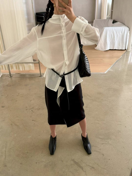 TP21838- 韓國輕柔垂墜領設計襯衫