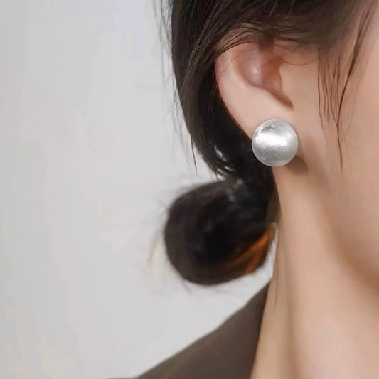 JW21596- 純銀拉絲磨砂圓球耳環耳環高級感氣質百搭