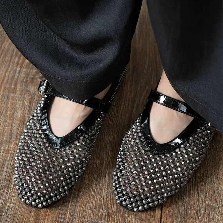 SH21288 - Dazzling Water Diamond Mary Jane Shoes (Women's), Fashionable Diamond-Embellished Flat Shoes