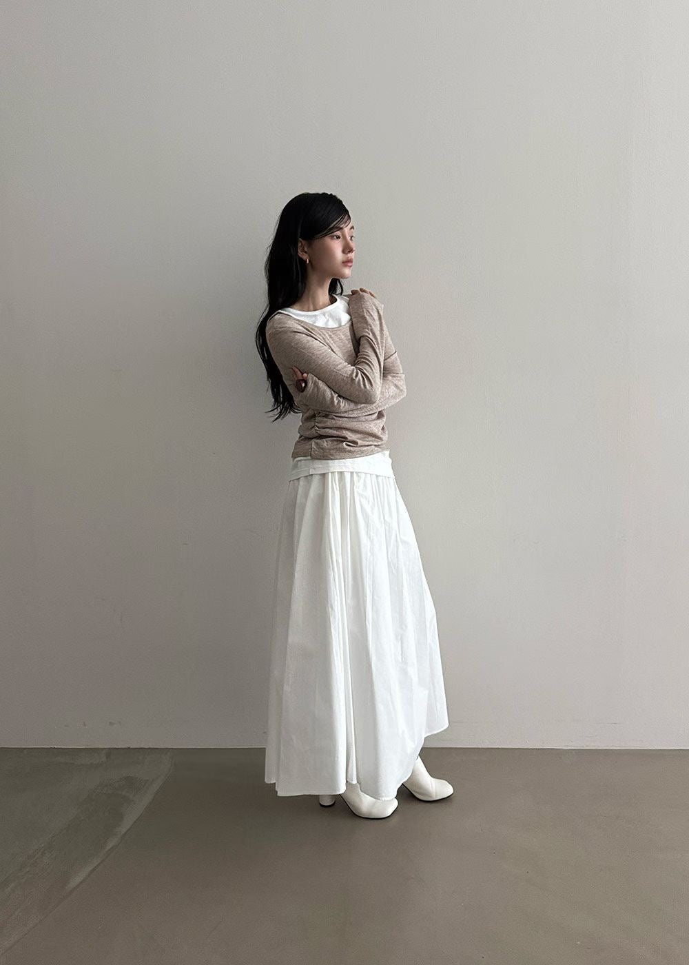 SK21822- 韓系假兩件不規則針織上衣