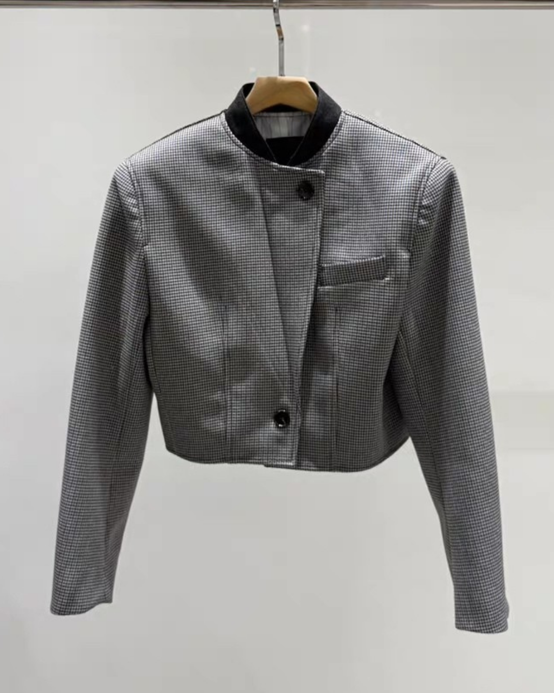 ST22306- 韓國設計師早春新款「英倫風」格紋圓領短版套裝