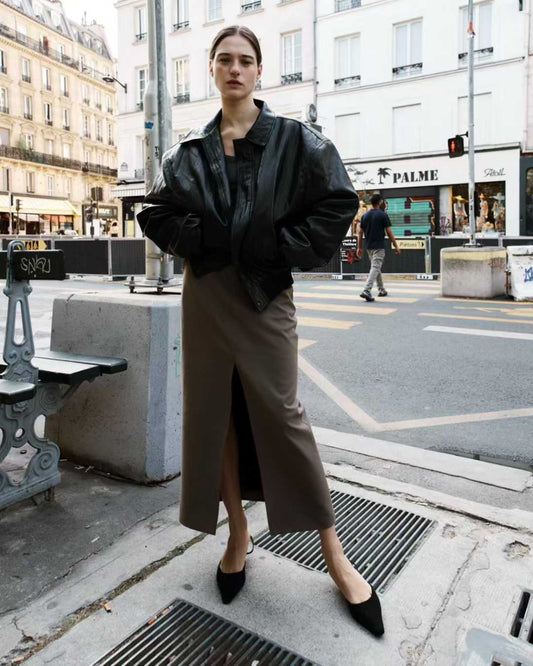 SK21779B- 韓國高腰前開衩長款鉛筆裙