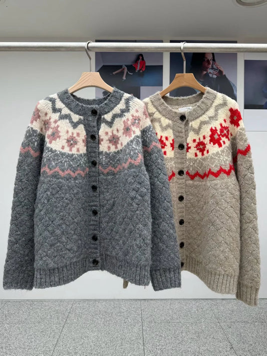 OT21993- 韓國北歐浪漫費爾島圖案針織開衫