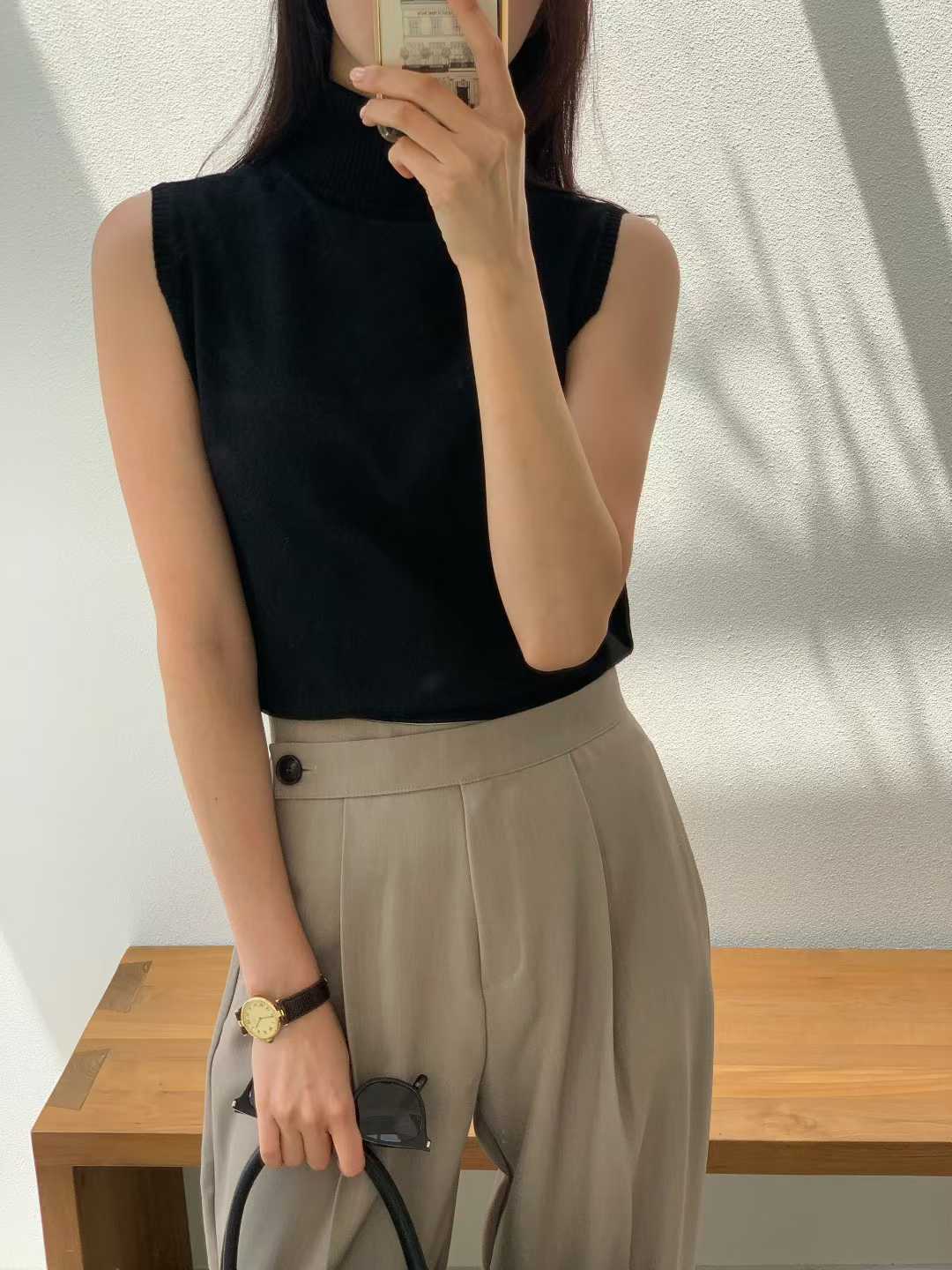 TP22009- 韓修身高領針織背心(不包腰带) 3 colors