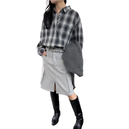 SK21891- 韓國工裝大口袋毛呢短裙