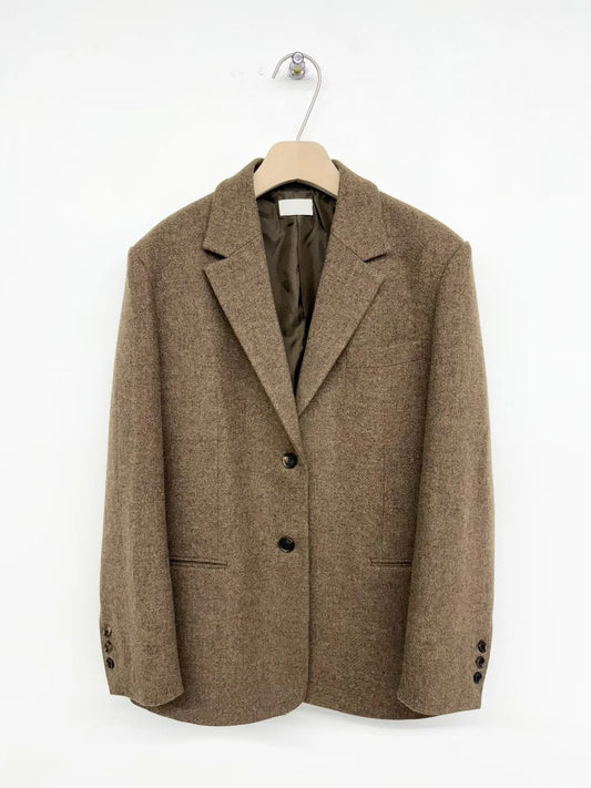 OT21988- 韓國頂級質感復古棕羊毛西裝外套