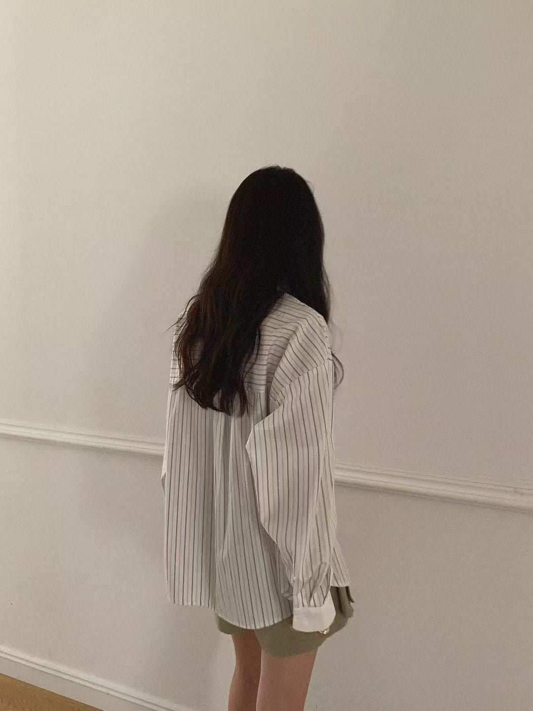 TP21839- 韓版撞色領寬鬆條紋襯衫