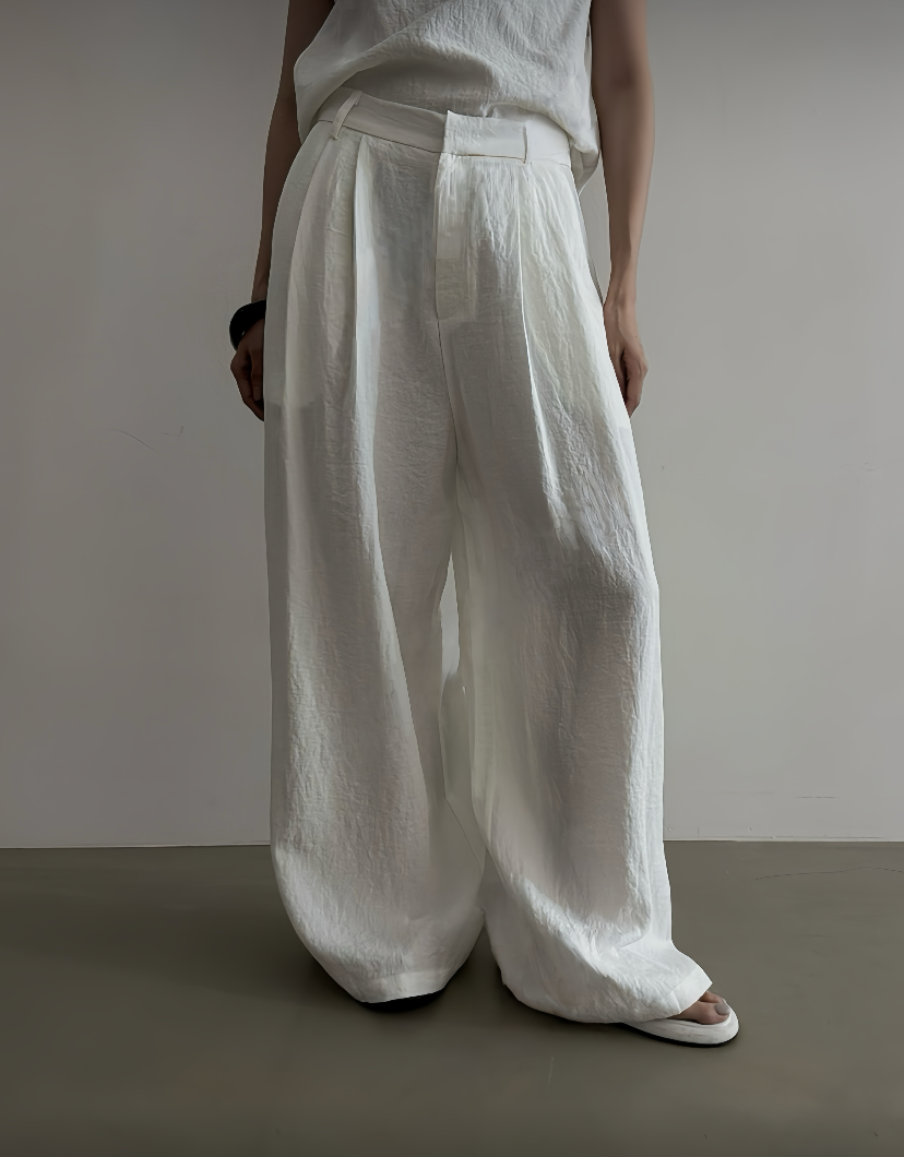ST21508 - Designer niche asymmetrical one-shoulder strap + high-waisted straight loose casual long pants set