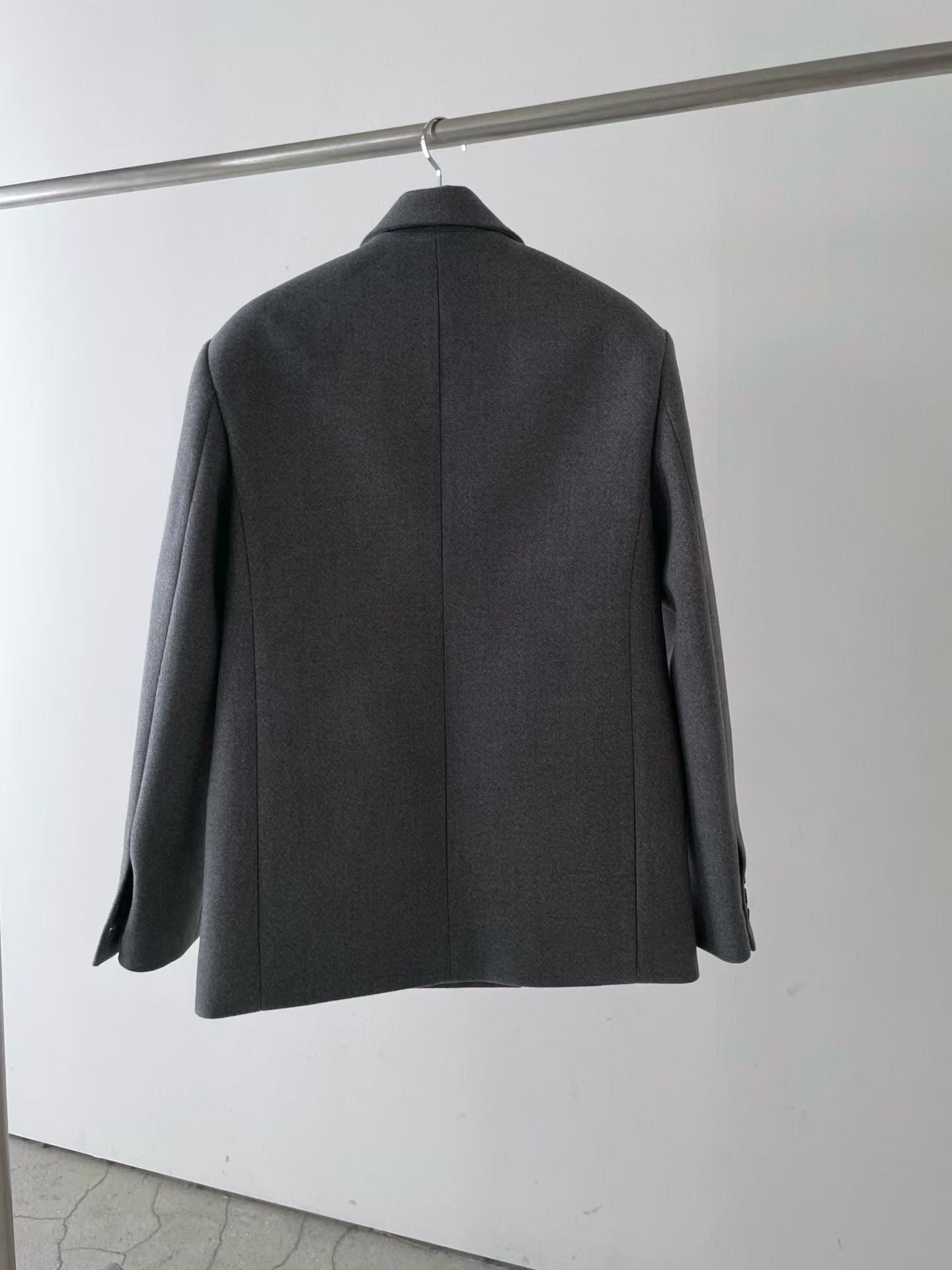 OT22026- 韓國設計師款經典寛鬆百搭毛呢雙排扣西裝