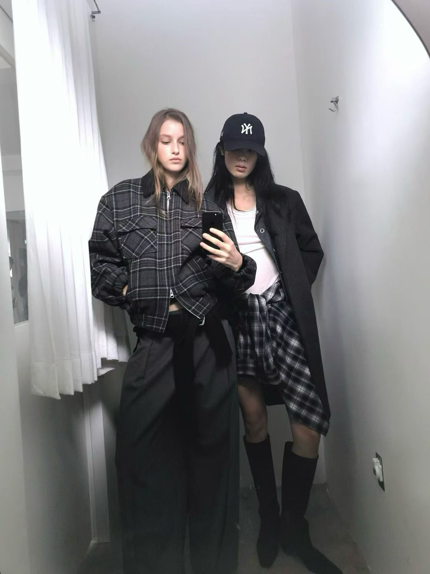 OT22028- 韓國設計師款學院風格紋毛呢短版外套