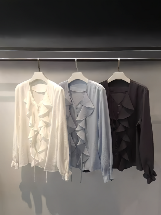 TP22098- 韓國早春新款法式浪漫荷葉邊減齡襯衫(經典三色入)