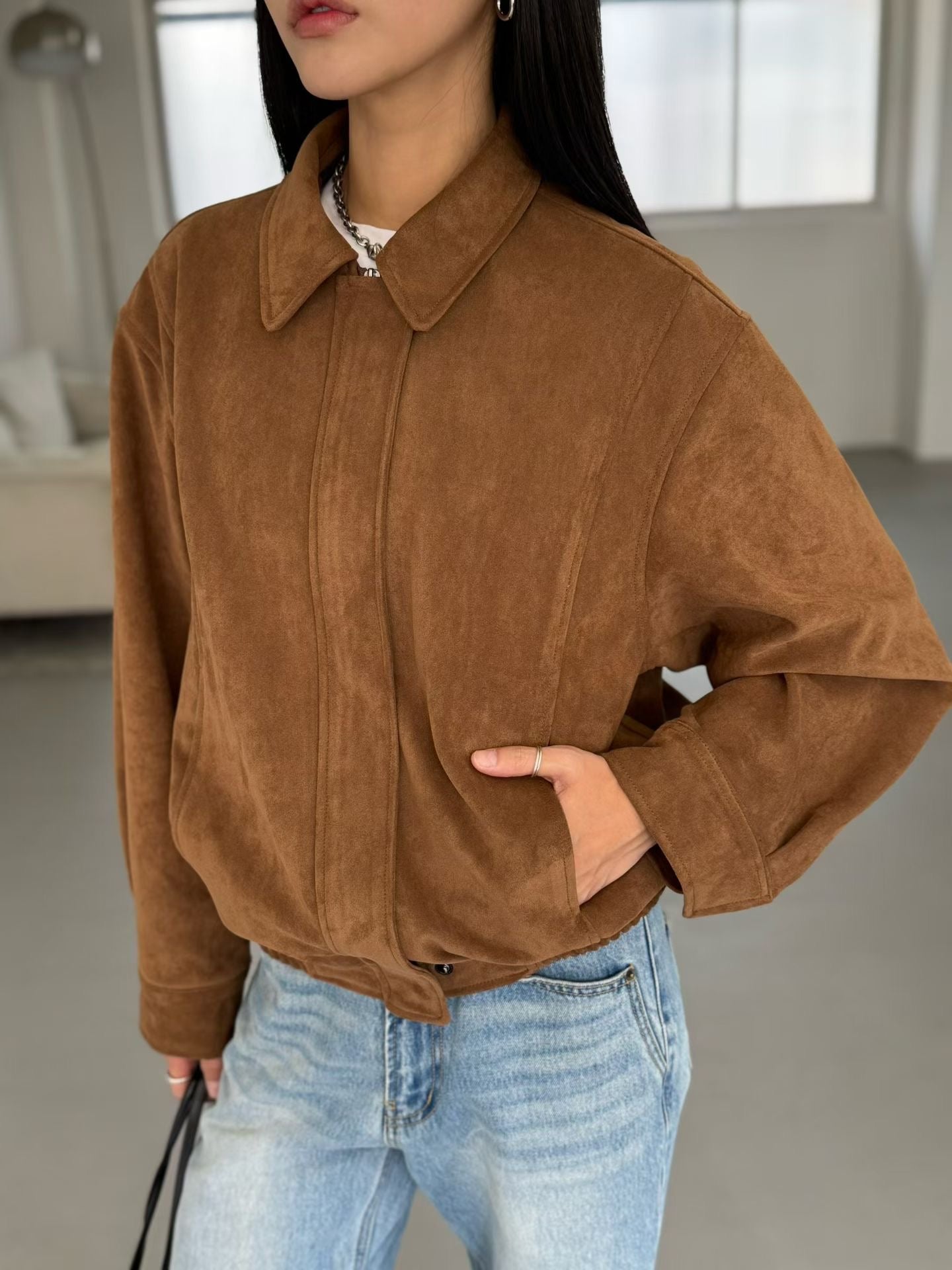 OT22031- 韓國復古麂皮絨寬鬆外套