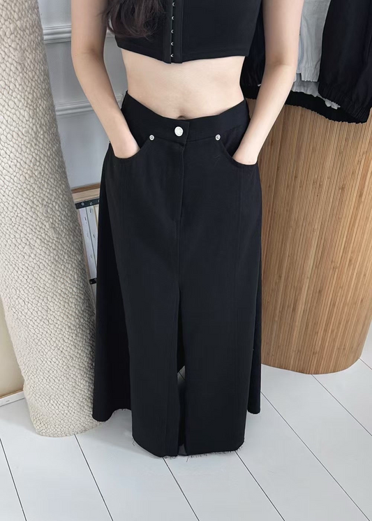 (OUTFIT 02) ST21512B- 顯瘦大長腿女神氣質襯衫配前中開衩長裙