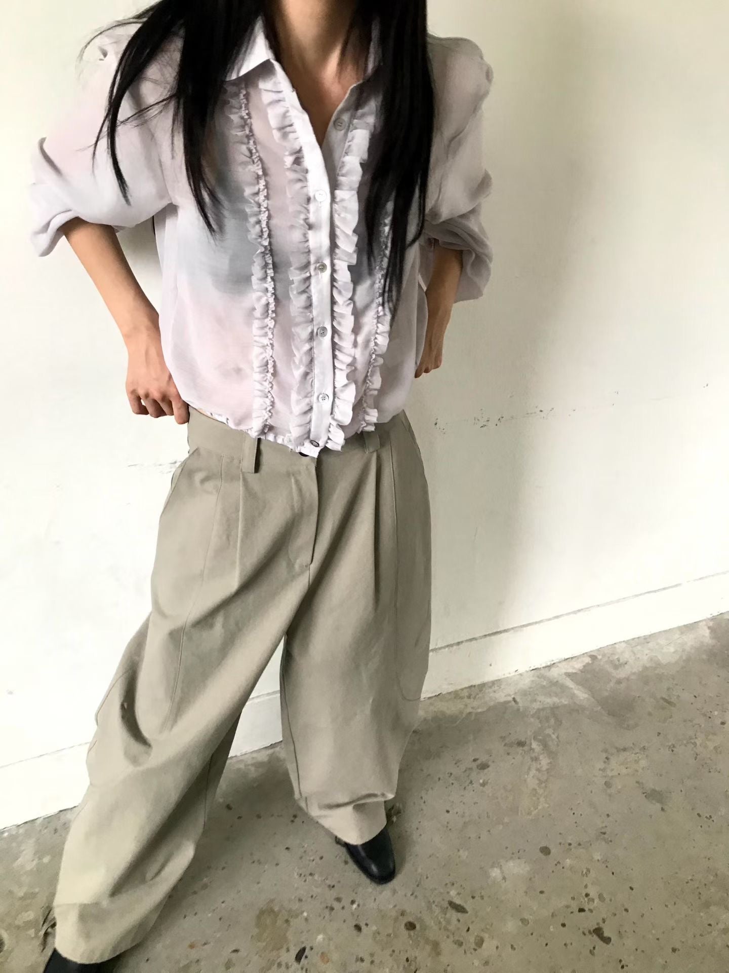 TP21968- 韓國浪漫法式甜美荷葉邊雪紡襯衫