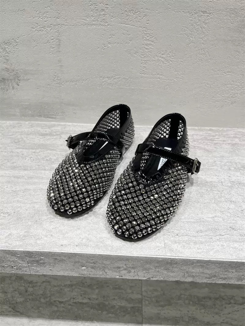 SH21288 - Dazzling Water Diamond Mary Jane Shoes (Women's), Fashionable Diamond-Embellished Flat Shoes
