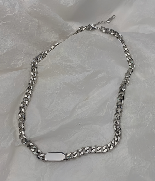 JW21686- S925純銀古巴鏈銘牌項鍊