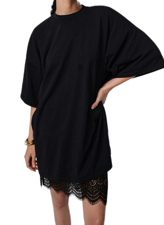 ST21310- 休閒舒適寬鬆T-shirt裙配lace裙