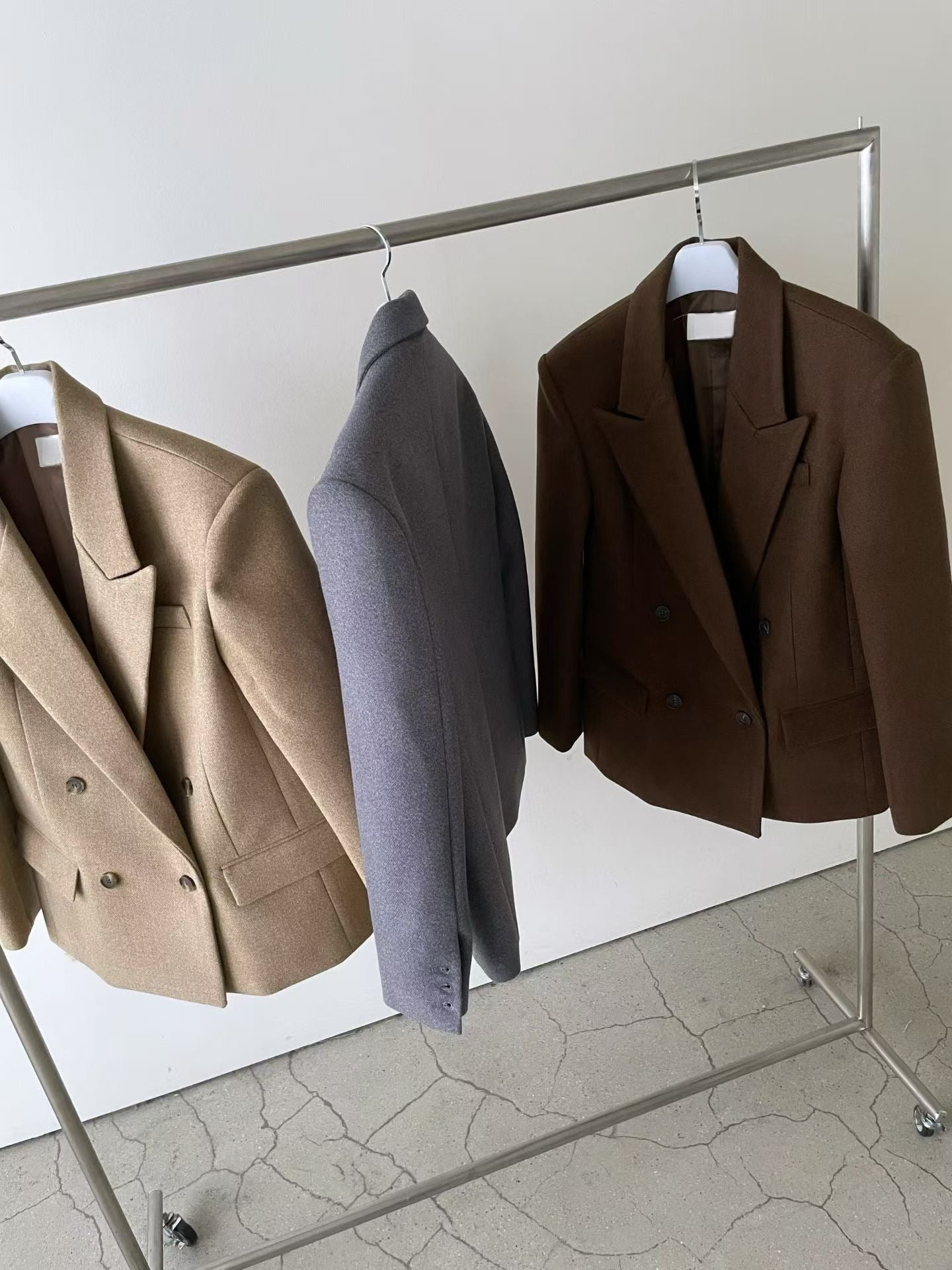 OT22026- 韓國設計師款經典寛鬆百搭毛呢雙排扣西裝