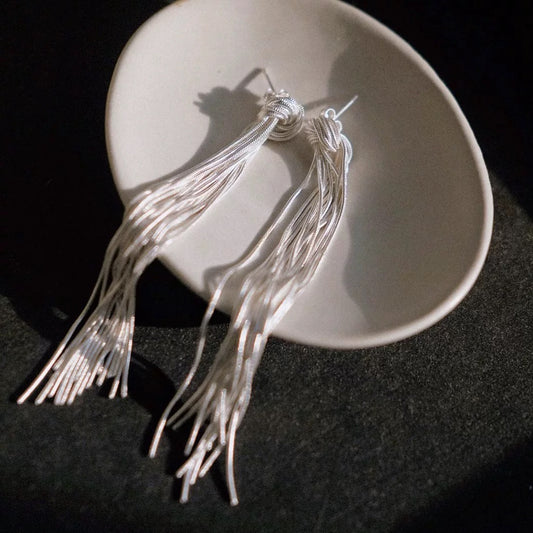 JW21580- 純手工打造長流蘇純銀耳環優雅大氣高級感小眾設計