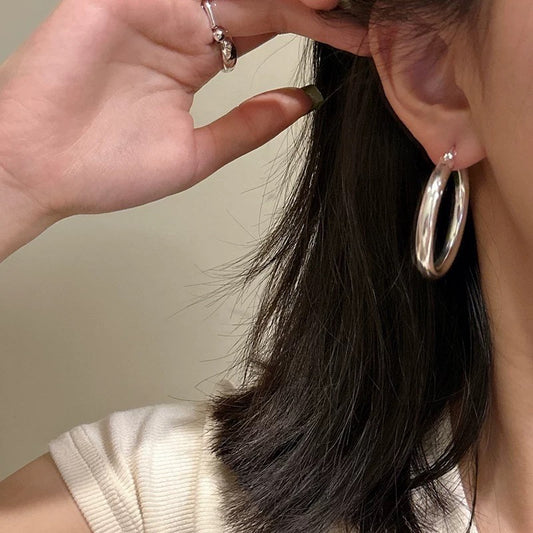 JW21591- 搭歐美風純銀圈耳環4CM加粗