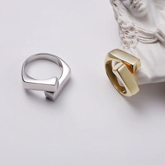 JW21692- 純銀重工幾何開交叉戒指