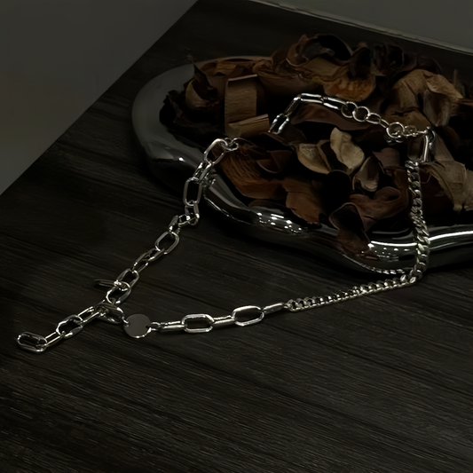 JW21699- 韓國925純銀雙鍊拼接項鍊