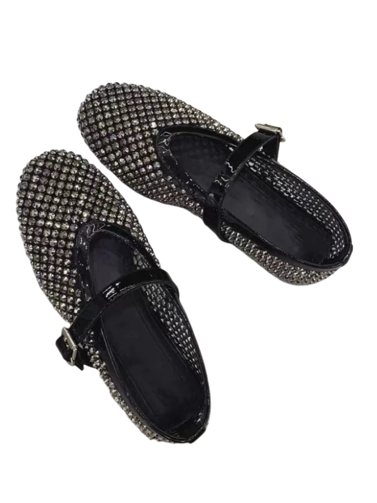 SH21288 - Dazzling Water Diamond Mary Jane Shoes (Women's), Fashionable Diamond-Embellished Flat Shoes