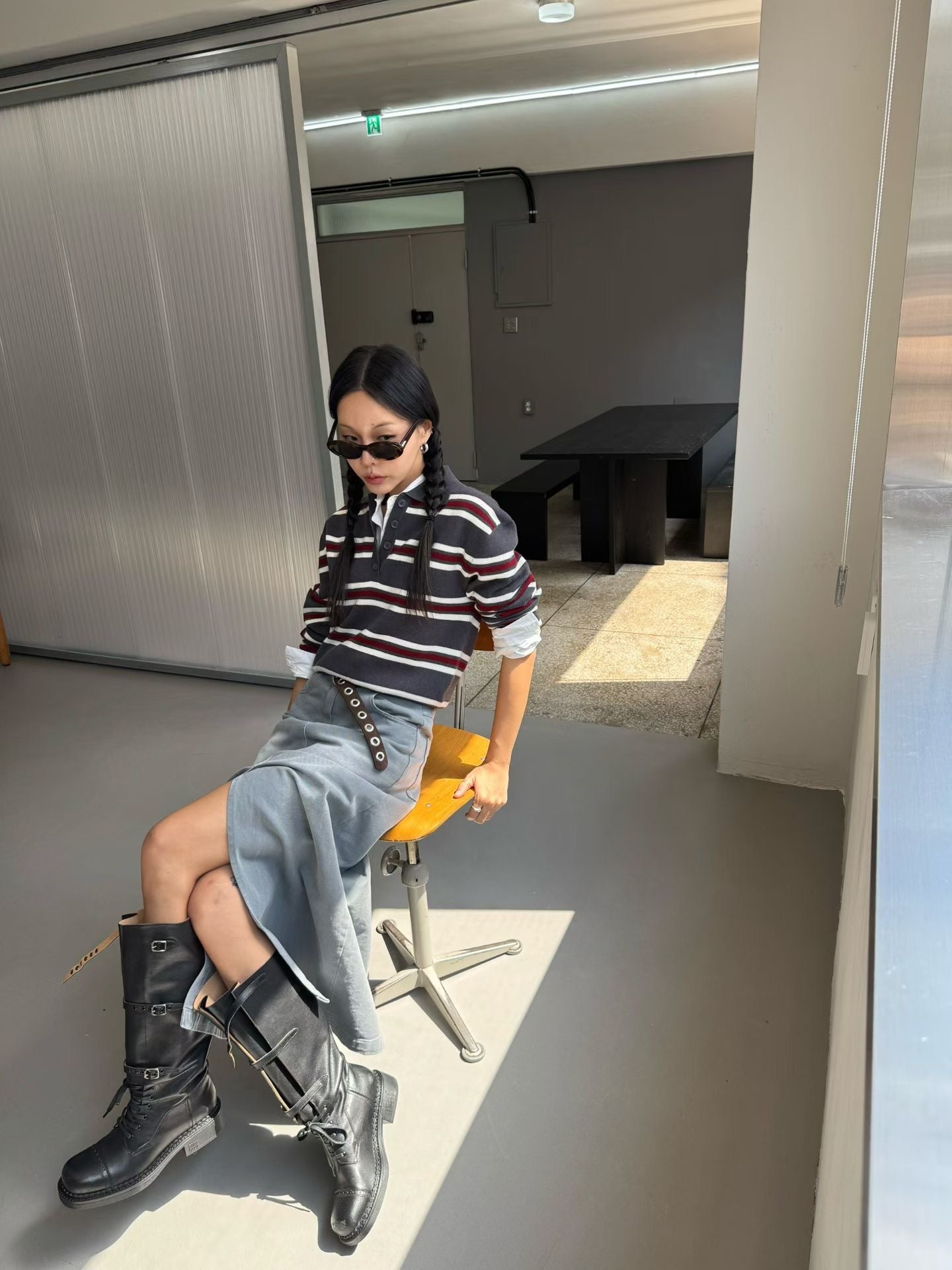 TP22025- 韓國撞色條紋短版POLO針織衫