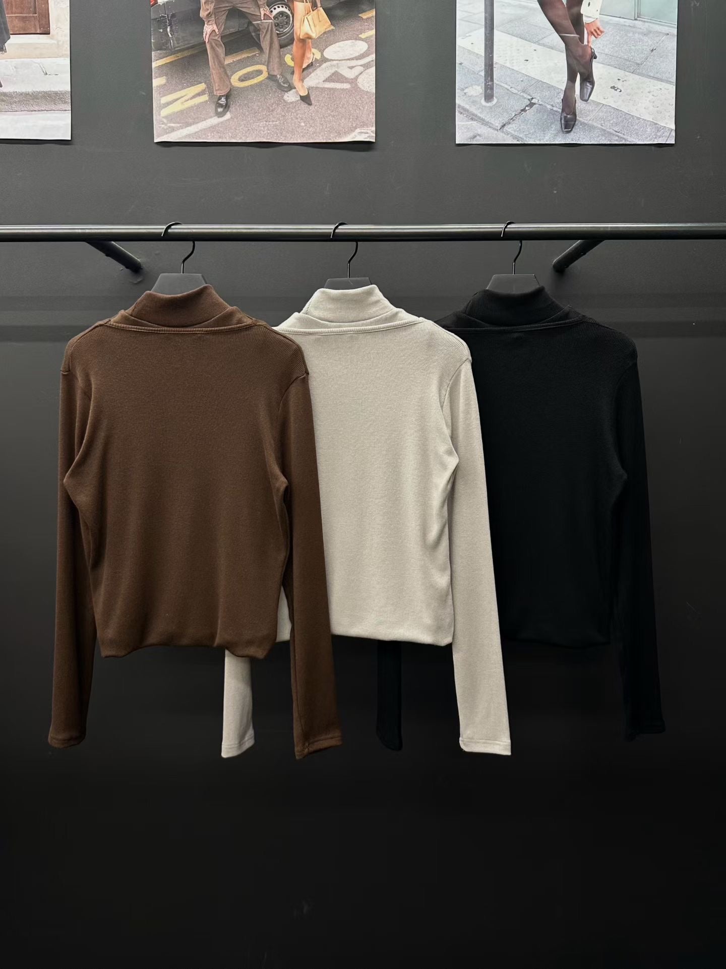 TP22020- 韓國高領露肩針織假兩件上衣