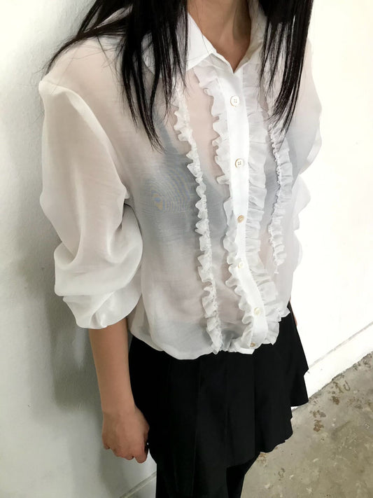 TP21968- 韓國浪漫法式甜美荷葉邊雪紡襯衫