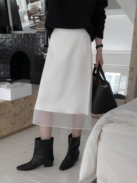 SK21820- 韓系高腰歐根纱中長裙