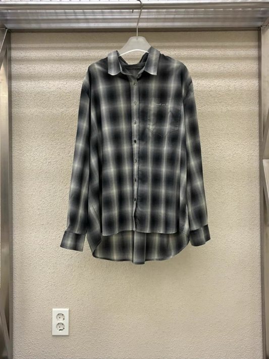 TP21899- 韓國環保炭灰漸層格紋長版襯衫